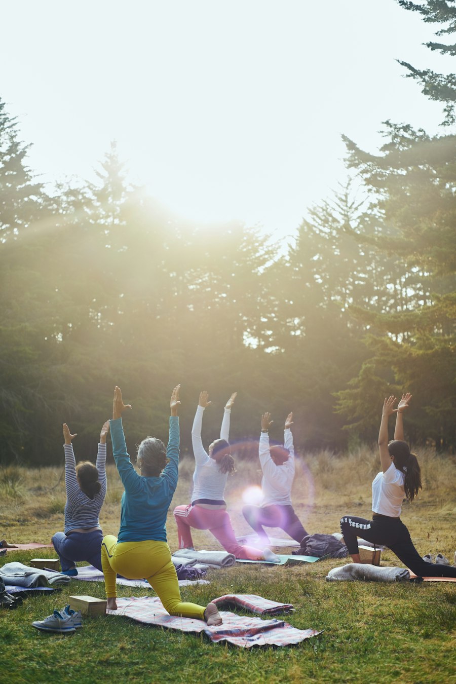Cours de yoga en groupe au soleil